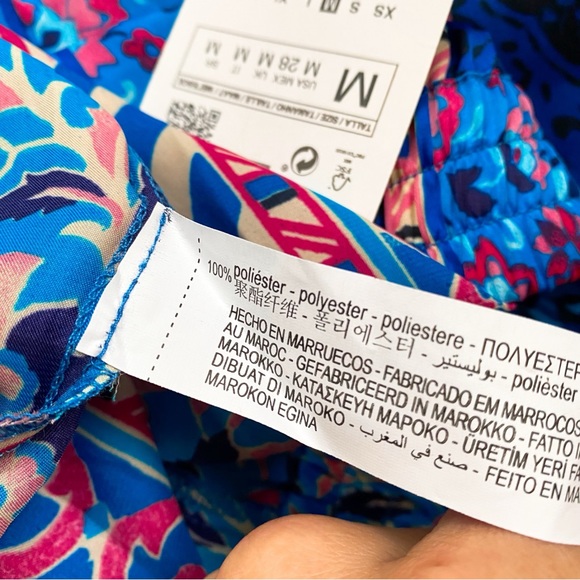 🦋 ZARA BOHO BLUE MULTI TRIBAL SATIN WIDE LEG HIGH WAIST PANTS! - Picture 14 of 16